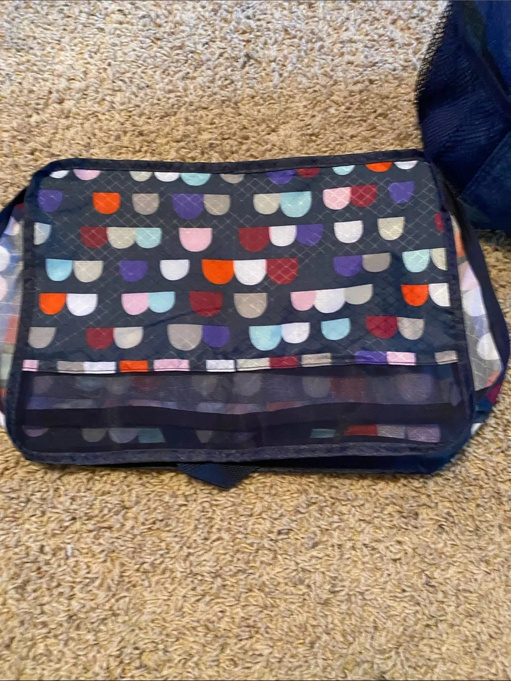 thirty-one Navy Tote with Multicolor Semi-Circle Pattern Storage Bag + bonus bag